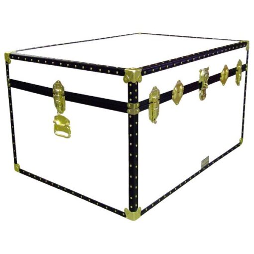 01-216 WL WHITE LEATHERETTE Super Jumbo Storage Trunk with ABS Trim