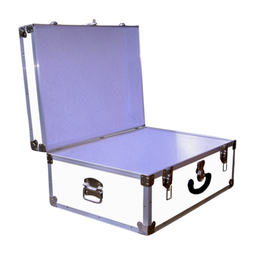 10-173 WLE WHITE LEATHERETTE 27 Cabin Storage Trunk with Alloy Trim - Image 2