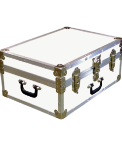 11-163 WLE WHITE LEATHERETTE 24 Storage Trunk Case with Alloy Trim