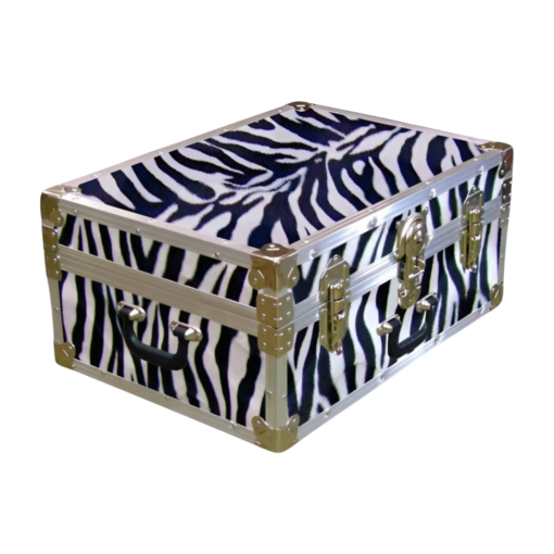 11-167 ZEBE FAUX ZEBRA 24 Storage Trunk Case with Alloy Trim