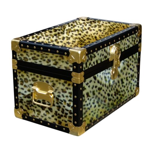 12-102 CH FAUX CHEETAH Tuck Box Storage Trunk with ABS Trim