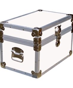 12-097 WLE WHITE LEATHERETTE Tuck Box Storage Trunk with Alloy Trim