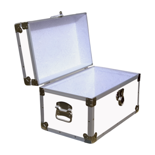 12-097 WLE WHITE LEATHERETTE Tuck Box Storage Trunk with Alloy Trim - Image 2