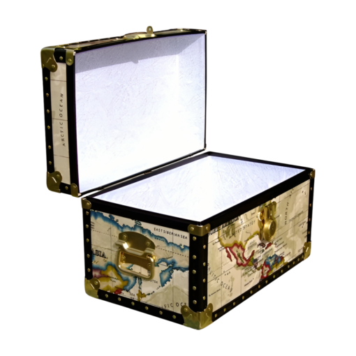 12-093 OCWM OIL CLOTH WORLD MAP Tuck Box Storage Trunk with ABS Trim - Image 2