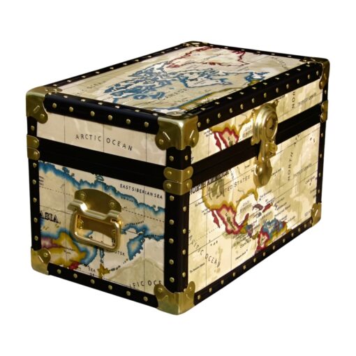 12-093 OCWM OIL CLOTH WORLD MAP Tuck Box Storage Trunk with ABS Trim