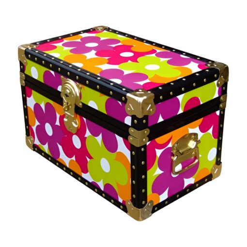 12-092.5 OCND OIL CLOTH NEON DAISY Tuck Box Storage Trunk with ABS Trim