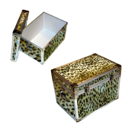 13-132 CHE FAUX CHEETAH LP 150 Storage Trunk with Alloy Trim