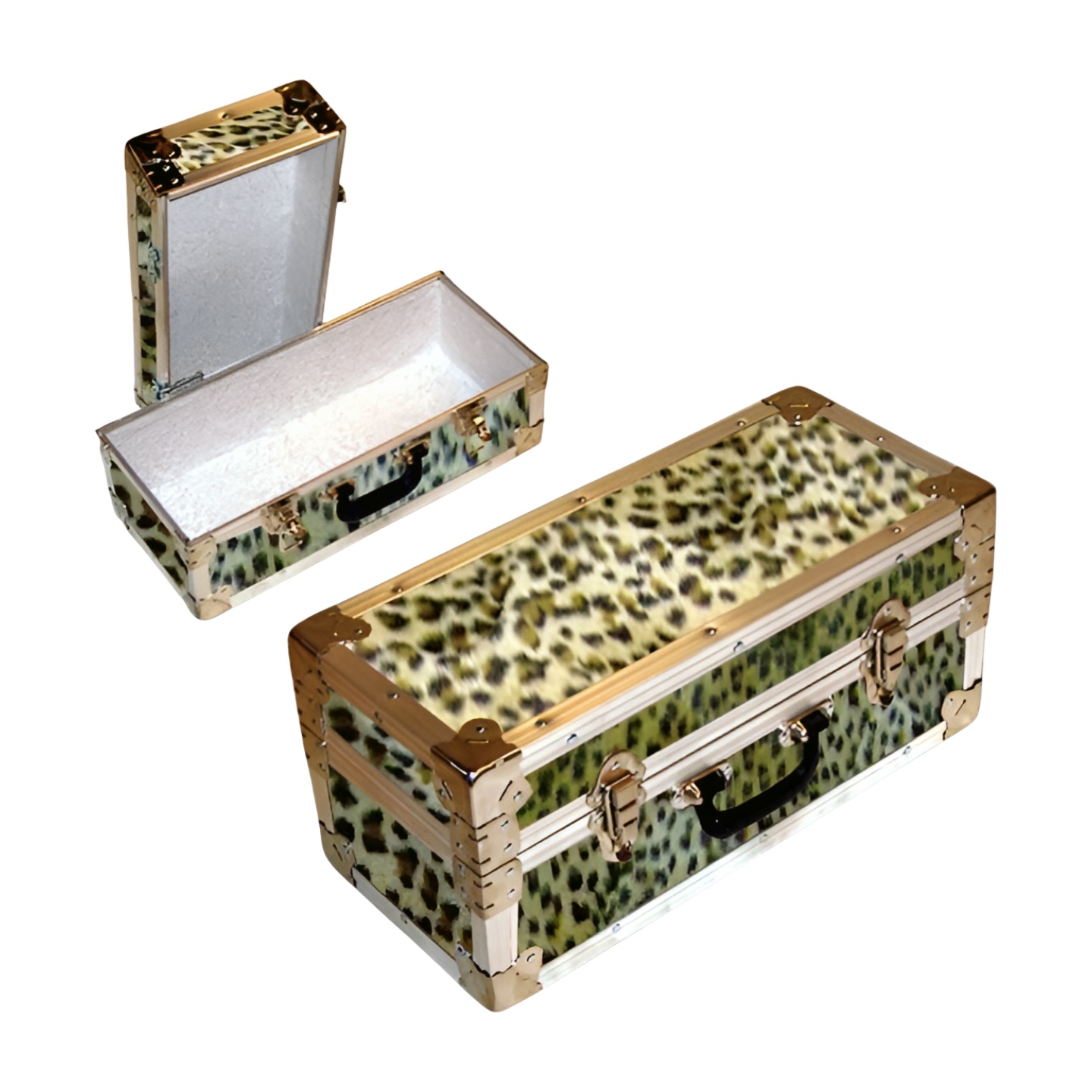 16-086 CHE FAUX CHEETAH Single 100 Storage Trunk with Alloy Trim