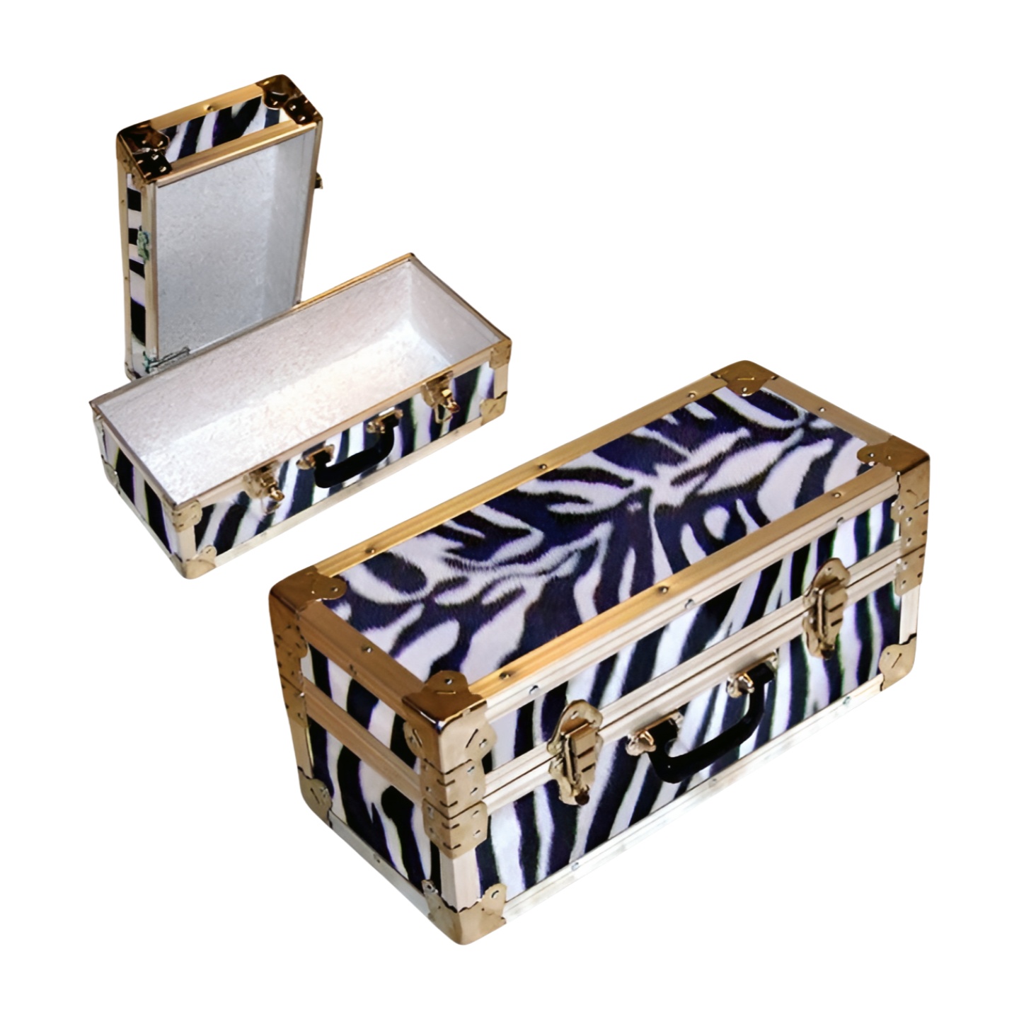 16-084 ZEBE FAUX ZEBRA Single 100 Storage Trunk with Alloy Trim