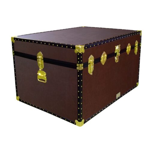 01-214 BL BROWN LEATHERETTE Super Jumbo Storage Trunk with ABS Trim