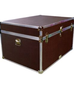 01-215 BLE BROWN LEATHERETTE Super Jumbo Storage Trunk with Alloy Trim