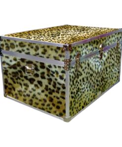 01-223 CHE FAUX CHEETAH Super Jumbo Storage Trunk with Alloy Trim