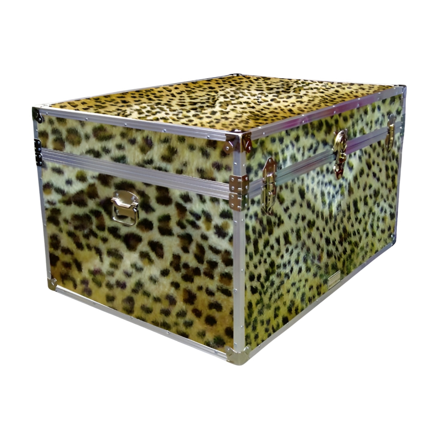 01-223 CHE FAUX CHEETAH Super Jumbo Storage Trunk with Alloy Trim