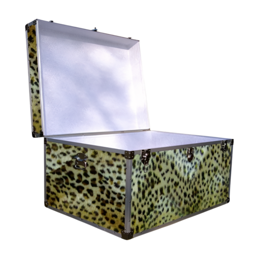 02-213 CHE FAUX CHEETAH Jumbo Storage Trunk with Alloy Trim - Image 2