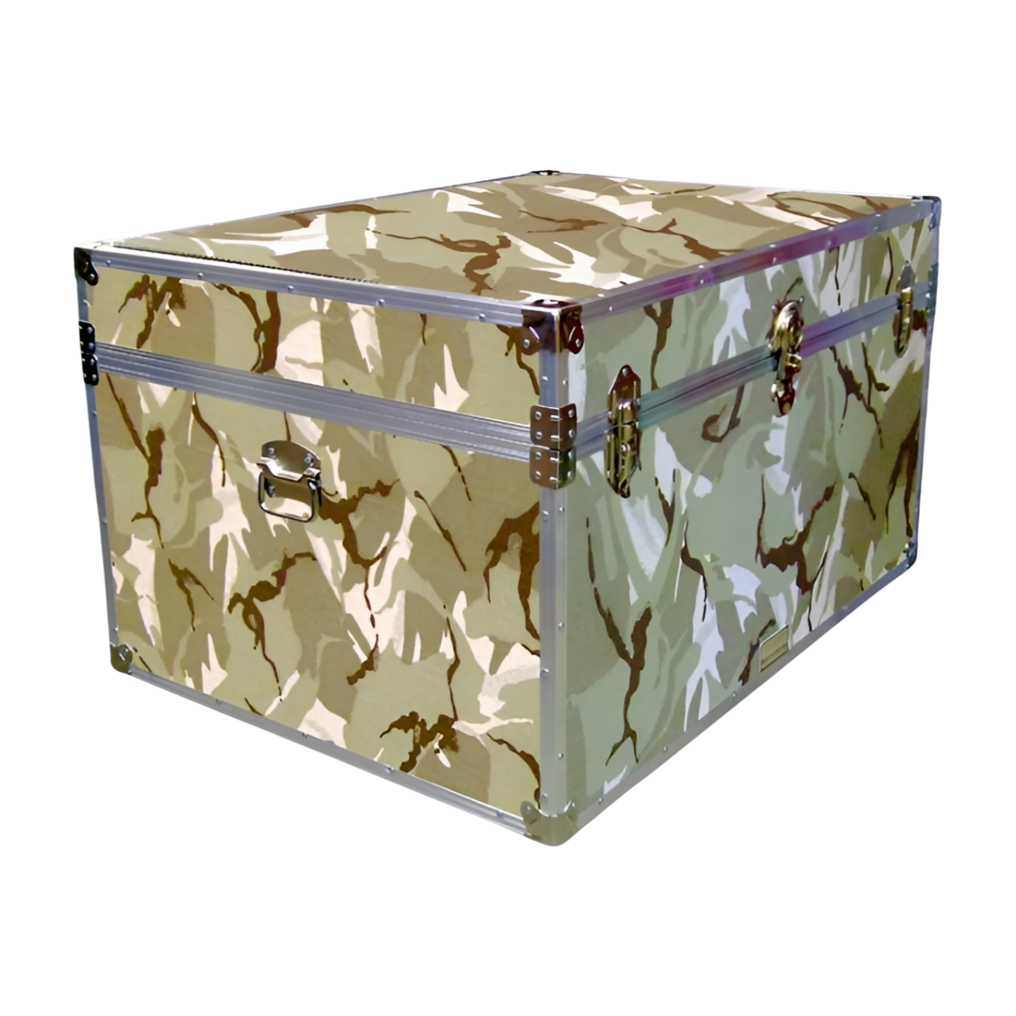 01-185 DSE DESERT STORM CAMO Super Jumbo Storage Trunk with Alloy Trim