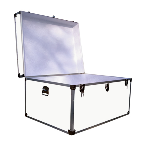 01-217 WLE WHITE LEATHERETTE Super Jumbo Storage Trunk with Alloy Trim - Image 2