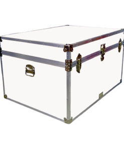 02-207 WLE WHITE LEATHERETTE Jumbo Storage Trunk with Alloy Trim