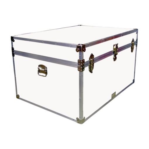 02-207 WLE WHITE LEATHERETTE Jumbo Storage Trunk with Alloy Trim