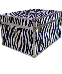 01-221 ZEBE FAUX ZEBRA Super Jumbo Storage Trunk with Alloy Trim