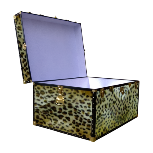 01-222 CH FAUX CHEETAH Super Jumbo Storage Trunk with ABS Trim - Image 2