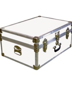 10-173 WLE WHITE LEATHERETTE 27 Cabin Storage Trunk with Alloy Trim