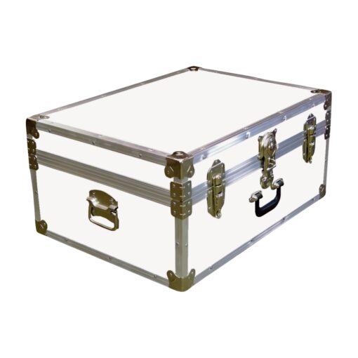 10-173 WLE WHITE LEATHERETTE 27 Cabin Storage Trunk with Alloy Trim