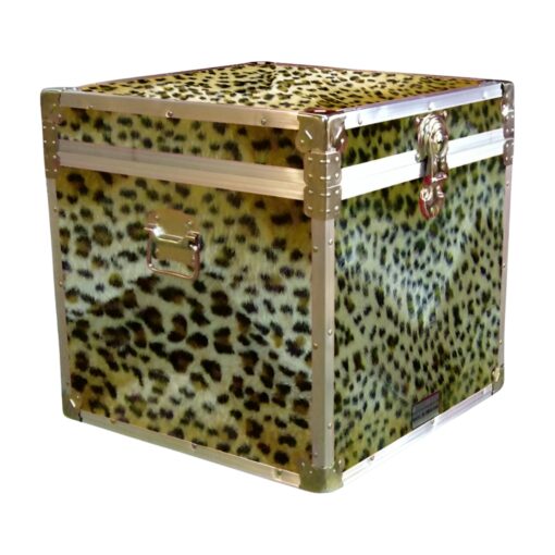 20-187 CHE FAUX CHEETAH Cube Storage Trunk with Alloy Trim