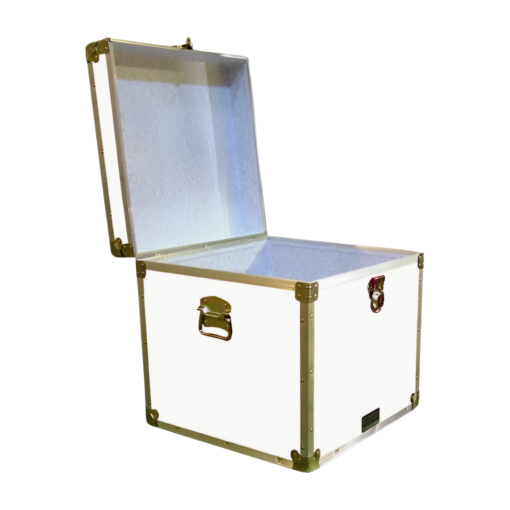 20-178 WLE WHITE LEATHERETTE Cube Storage Trunk with Alloy Trim - Image 2