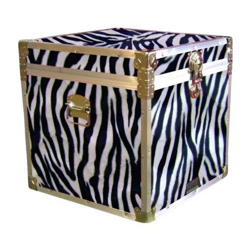 20-185 ZEBE FAUX ZEBRA Cube Storage Trunk with Alloy Trim