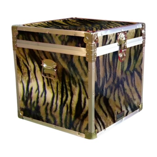 20-191 TIE FAUX TIGER Cube Storage Trunk with Alloy Trim
