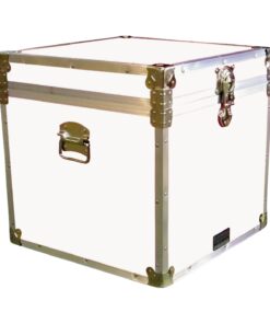 20-178 WLE WHITE LEATHERETTE Cube Storage Trunk with Alloy Trim