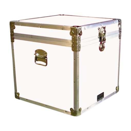 20-178 WLE WHITE LEATHERETTE Cube Storage Trunk with Alloy Trim