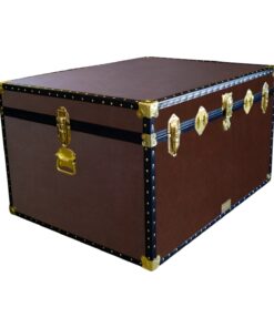 02-204 BL BROWN LEATHERETTE Jumbo Storage Trunk with ABS Trim