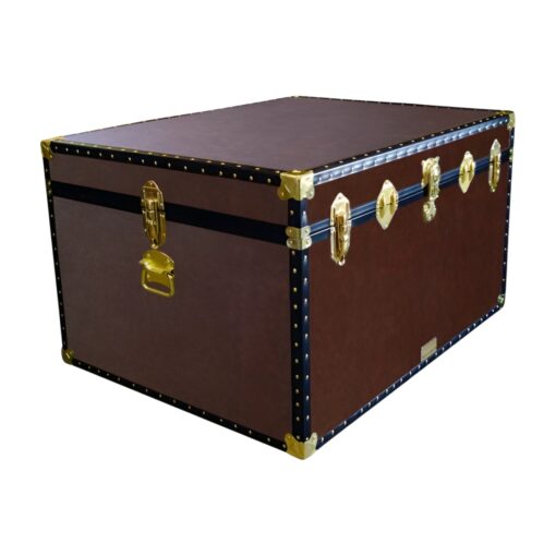 02-204 BL BROWN LEATHERETTE Jumbo Storage Trunk with ABS Trim