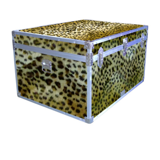 02-213 CHE FAUX CHEETAH Jumbo Storage Trunk with Alloy Trim
