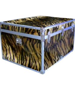 02-217 TIE FAUX TIGER Jumbo Storage Trunk with Alloy Trim