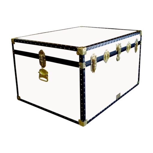 02-206 WL WHITE LEATHERETTE Jumbo Storage Trunk with ABS Trim