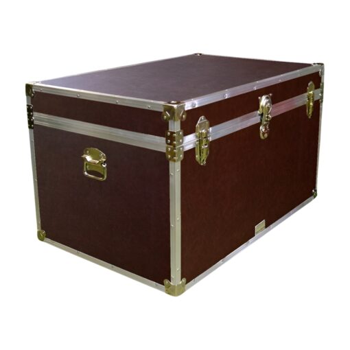 03-203 BLE BROWN LEATHERETTE King Storage Trunk with Alloy Trim