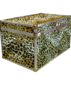 03-211 CHE FAUX CHEETAH King Storage Trunk with Alloy Trim