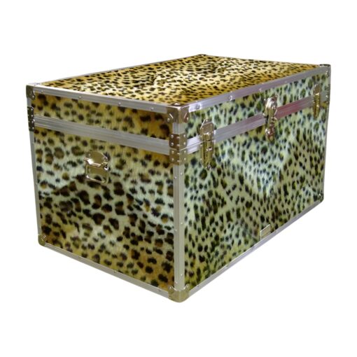 03-211 CHE FAUX CHEETAH King Storage Trunk with Alloy Trim