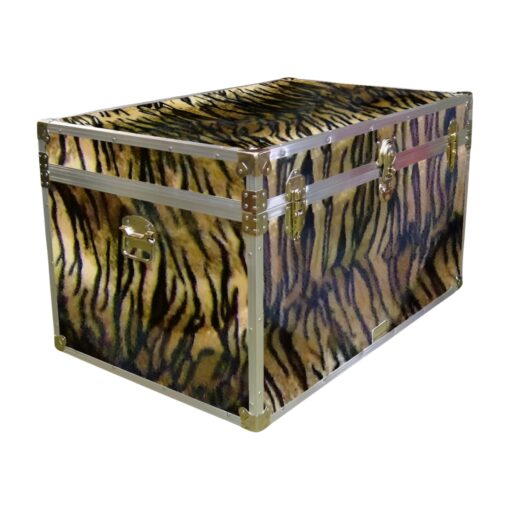 03-215 TIE FAUX TIGER King Storage Trunk with Alloy Trim