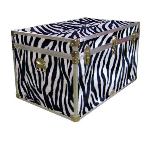03-209 ZEBE FAUX ZEBRA King Storage Trunk with Alloy Trim
