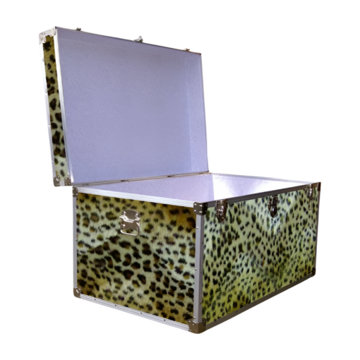 03-211 CHE FAUX CHEETAH King Storage Trunk with Alloy Trim - Image 2
