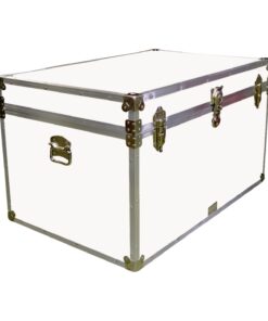 03-205 WLE WHITE LEATHERETTE King Storage Trunk with Alloy Trim