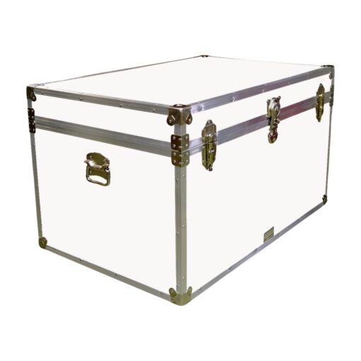 03-205 WLE WHITE LEATHERETTE King Storage Trunk with Alloy Trim