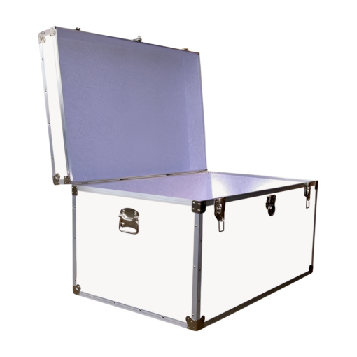 03-205 WLE WHITE LEATHERETTE King Storage Trunk with Alloy Trim - Image 2