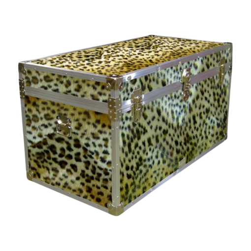 05-197 CHE FAUX CHEETAH 36 Deep Storage Trunk with Alloy Trim