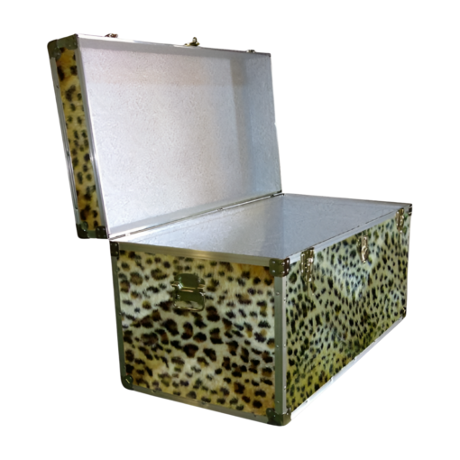05-197 CHE FAUX CHEETAH 36 Deep Storage Trunk with Alloy Trim - Image 2