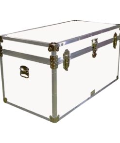04-193 WLE WHITE LEATHERETTE 38 Deep Storage Trunk with Alloy Trim