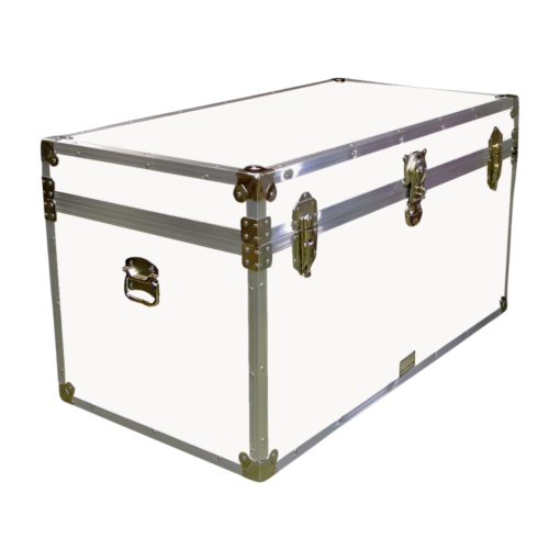 05-191 WLE WHITE LEATHERETTE 36 Deep Storage Trunk with Alloy Trim